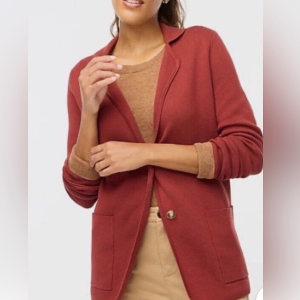 J. Crew Women’s Sweater Blazer Cotton Brick Red 2 Button Size XS Oversized